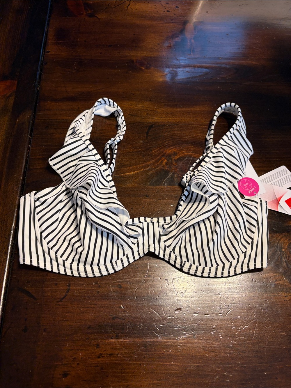 Freya White & Black Striped Ruffle Underwire Bikini Top